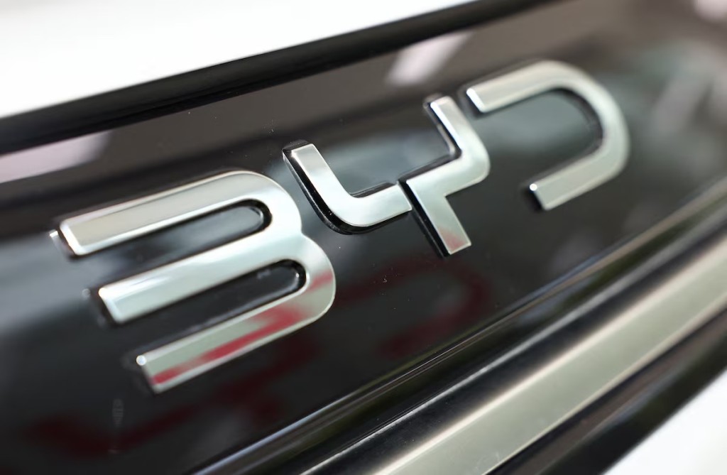 A BYD logo is displayed on a car at a dealership in Sant Cugat del Valles, near Barcelona, Spain, September 12, 2025. REUTERS