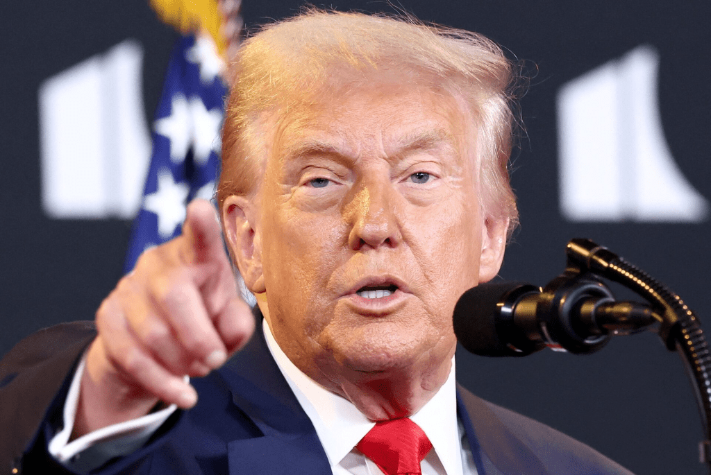 U.S. President Donald Trump takes a question from the press during a visit to the Kennedy Center in Washington, D.C., U.S., August 13, 2025. REUTERS/Kevin Lamarque