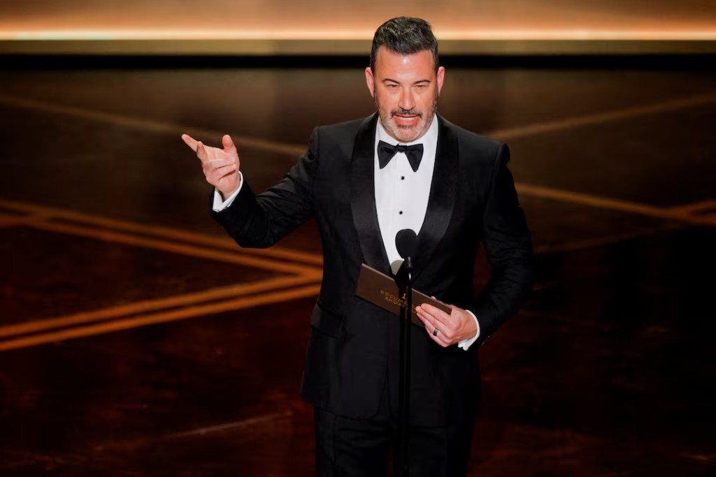  Jimmy Kimmel speaks onstage during the Oscars show at the 98th Academy Awards in Hollywood, Los Angeles, California, U.S., March 15, 2026. REUTERS/Mike Blake/File Photo 