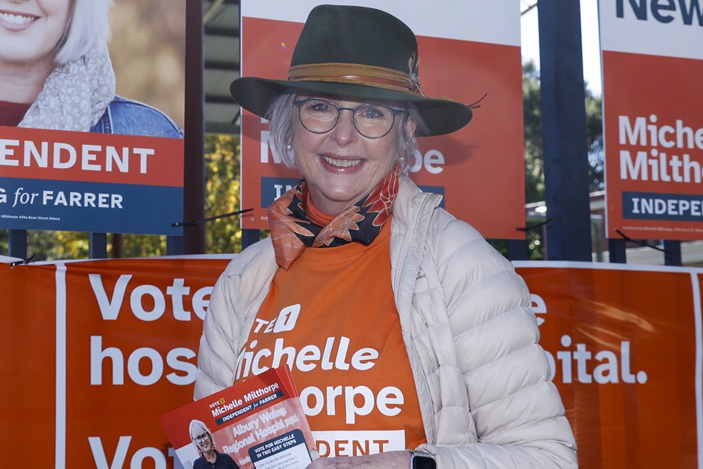 Helen Haines, independent MP for the neighbouring electorate of Indi, poses during the Farrer By-Election in Albury, New South Wales on May 9, 2026.