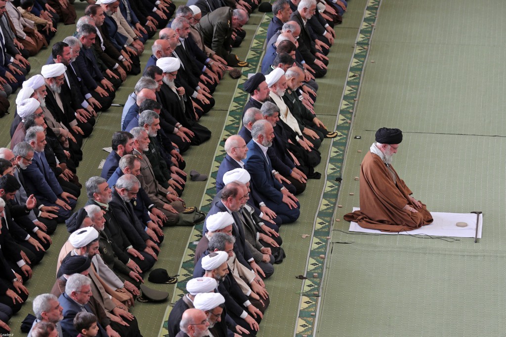 Iran's Supreme Leader Ayatollah Ali Khamenei leading the morning Eid al-Fitr prayer at the Mosallah in Tehran on March 31, 2025, as Muslims across the world celebrated the holiday that marks the end of the holy fasting month of Ramadan. (AFP)