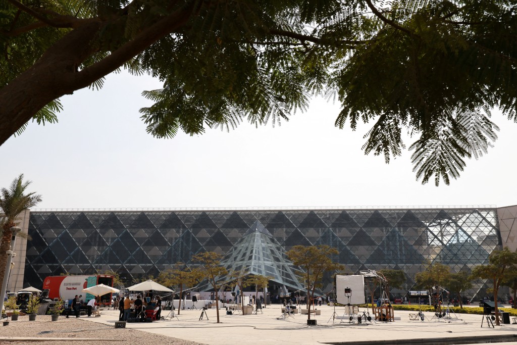 A general view before the official opening ceremony of the Grand Egyptian Museum (GEM), near great Giza Pyramids, which will be attended by Egyptian President Abdel Fattah al-Sisi and other head state officials and key figures, in Giza, Egypt, November 1, 2025. (Reuters)