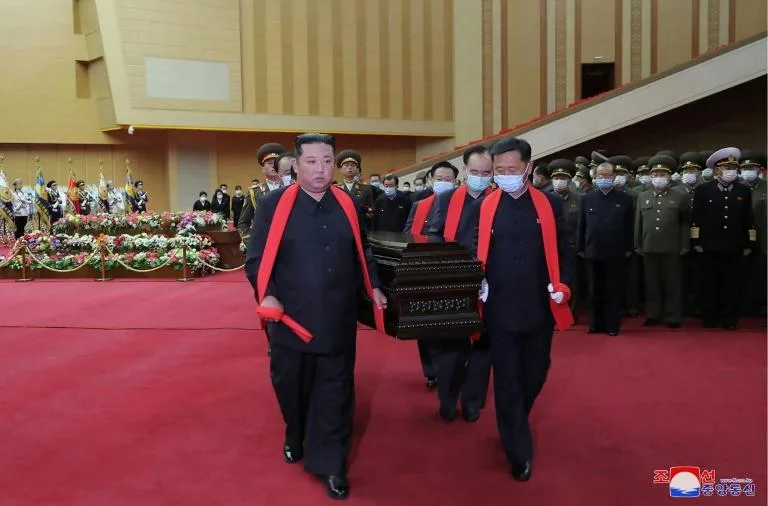 North Korean leader Kim Jong Un (L) carried the coffin at the state funeral for a top military officer. (AFP) North Korean leader Kim Jong Un (L) carried the coffin at the state funeral for a top military officer. (AFP)
