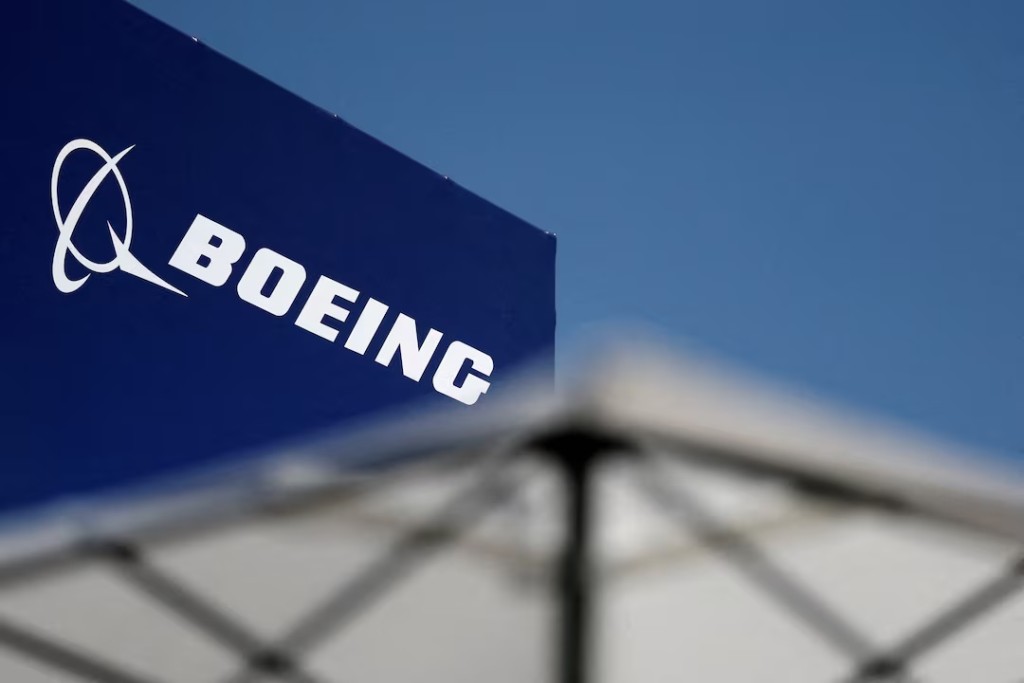 The logo of Boeing is seen at the 55th International Paris Airshow at Le Bourget Airport near Paris, France, June 20, 2025. REUTERS/Benoit Tessier/Pool/File Photo