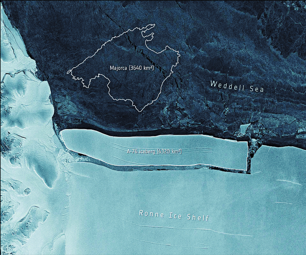 The A76 iceberg is slightly larger than the Spanish island of Majorca. AFP The A76 iceberg is slightly larger than the Spanish island of Majorca. AFP