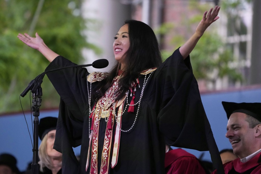 Jiang Yurong reacts at Harvard graduation ceremony. (AP)