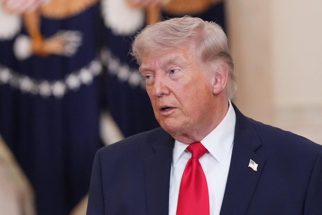 US President Donald Trump pauses after speaking at a televised address on the conflict in the Middle East from the Cross Hall of the White House in Washington, DC on April 1, 2026. (AFP)