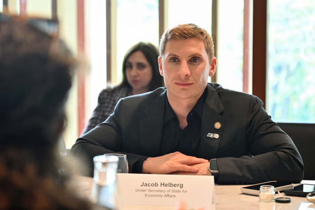 Jacob Helberg, United States Under Secretary of State for Economic Affairs, speaks to Reuters in an interview at the ATX Summit in Singapore, May 21, 2026. REUTERS/Caroline Chia