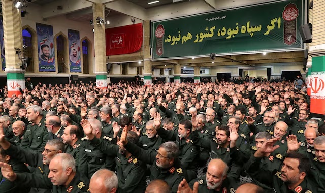 Commanders and members of the Islamic Revolutionary Guard Corps meet with Iran's Supreme Leader Ayatollah Ali Khamenei in Tehran, Iran August 17, 2023. Office of the Iranian Supreme Leader/WANA (West Asia News Agency) via REUTERS 