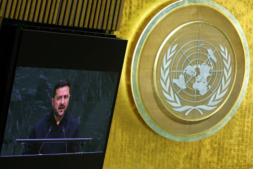 Ukraine's President Volodymyr Zelenskiy addresses the 81st United Nations General Assembly (UNGA) at UN headquarters in New York City, US, September 23, 2026. REUTERS/MIKE SEGAR