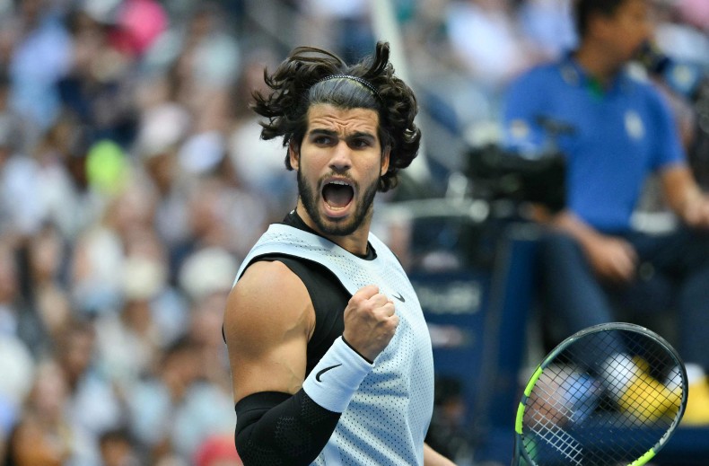 Carlos Alcaraz reacts during his round-of-16 match against Tommy Paul. AFP 