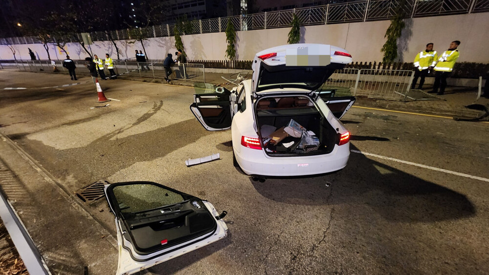 The knife attack in Tuen Mun involving a Benz sedan.