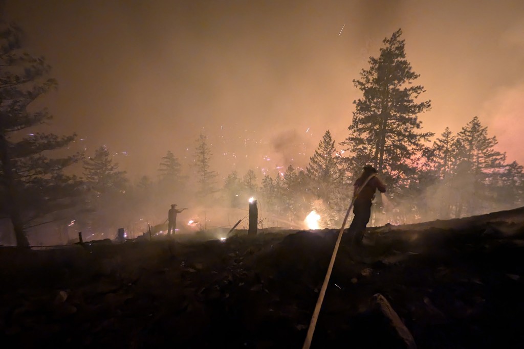 Firefighters battling the Bald Range wildfire near Summerland in Canada's western British Columbia province.