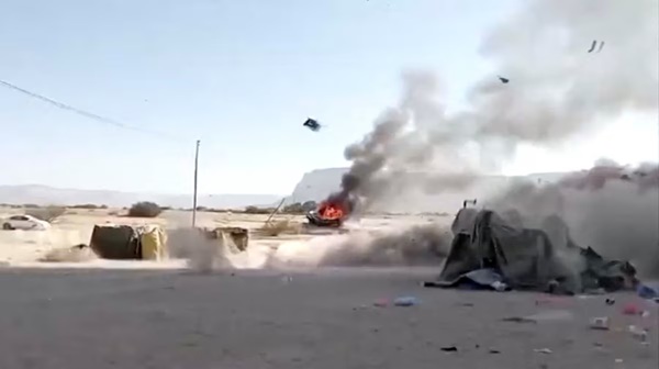 Still image from a social media video claiming to show Saudi airstrikes targeting Southern Transitional Council (STC) positions in Sayoun, Yemen, released on January 2, 2026. UGC/via REUTERS