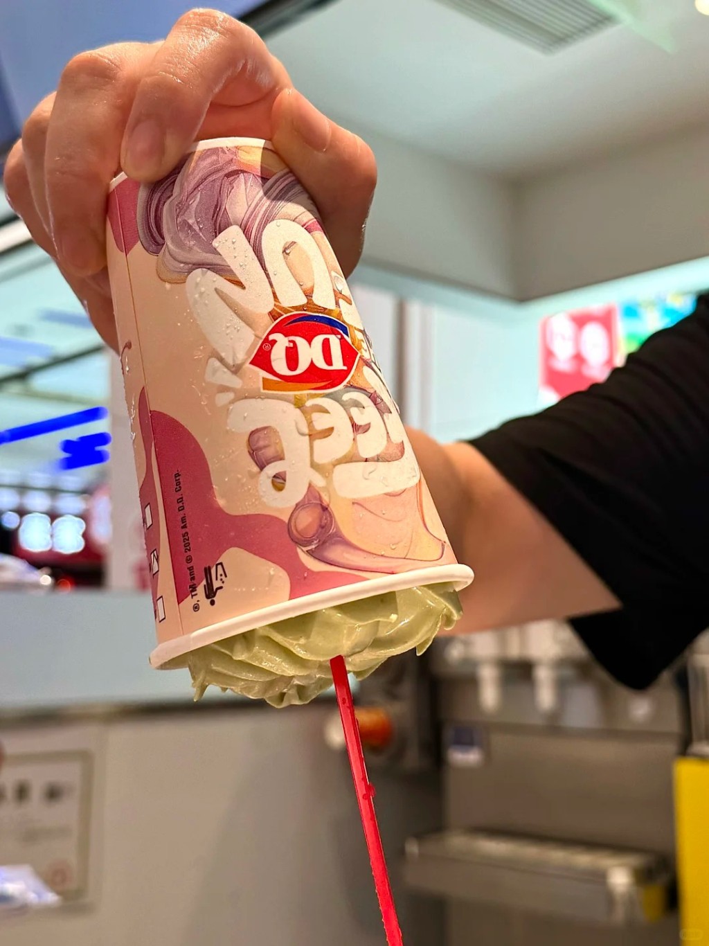 Its thick, creamy texture allows the cup to be turned upside down without the ice cream spilling out.