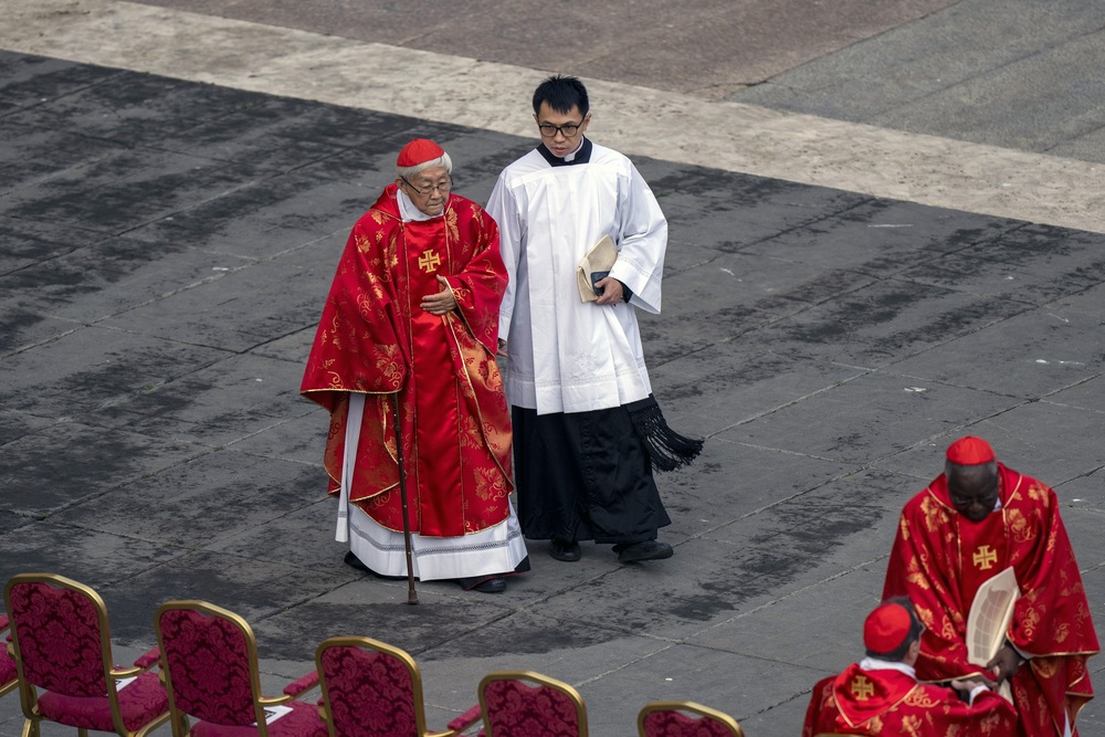 Cardinal Joseph Zen, the former bishop of Hong Kong, arrives for the funeral mass of late Pope Emeritus Benedict XVI in St. Peter's Square at the Vatican, Thursday, Jan. 5, 2023. (AP) Cardinal Joseph Zen, the former bishop of Hong Kong, arrives for the funeral mass of late Pope Emeritus Benedict XVI in St. Peter's Square at the Vatican, Thursday, Jan. 5, 2023. (AP)