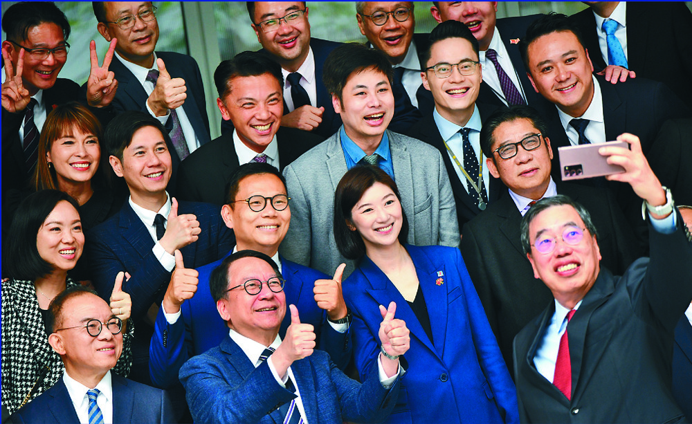 Lawmakers and officials take a selfie on a trip to the Greater Bay Area in April. SING TAO Lawmakers and officials take a selfie on a trip to the Greater Bay Area in April. SING TAO
