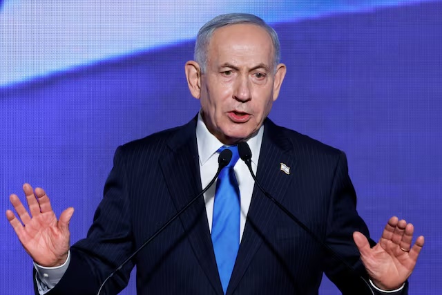 Israeli Prime Minister Benjamin Netanyahu speaks during a toast-raising event hosted by his Likud party, in Tel Aviv, Israel, September 17, 2026. REUTERS/Amir Cohen/ File Photo 