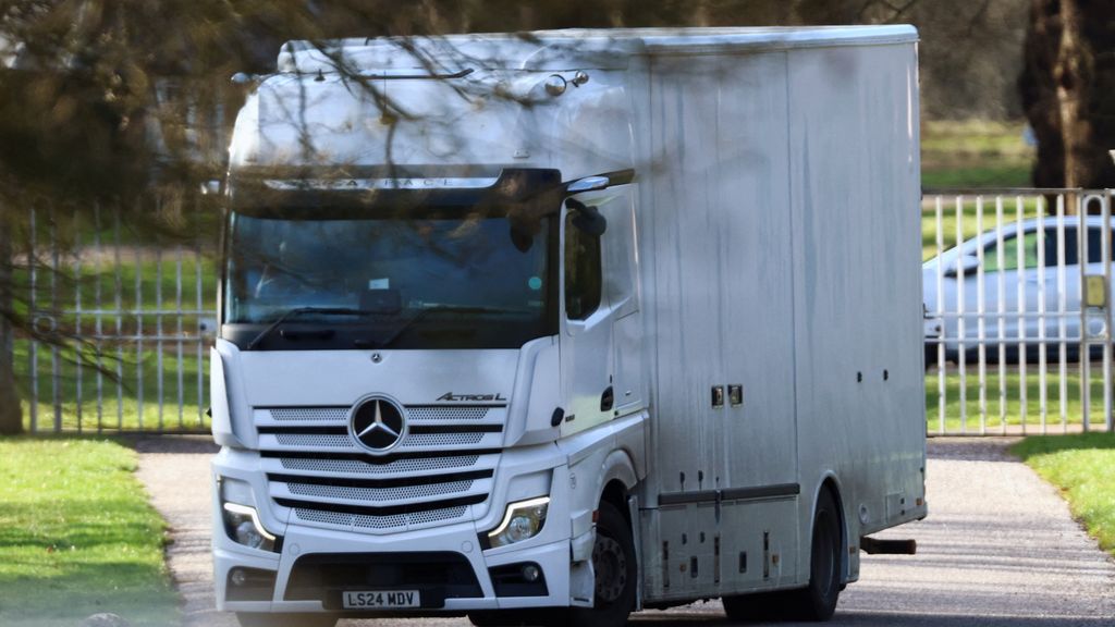 Removal van drives at an entrance at Royal Lodge. Reuters