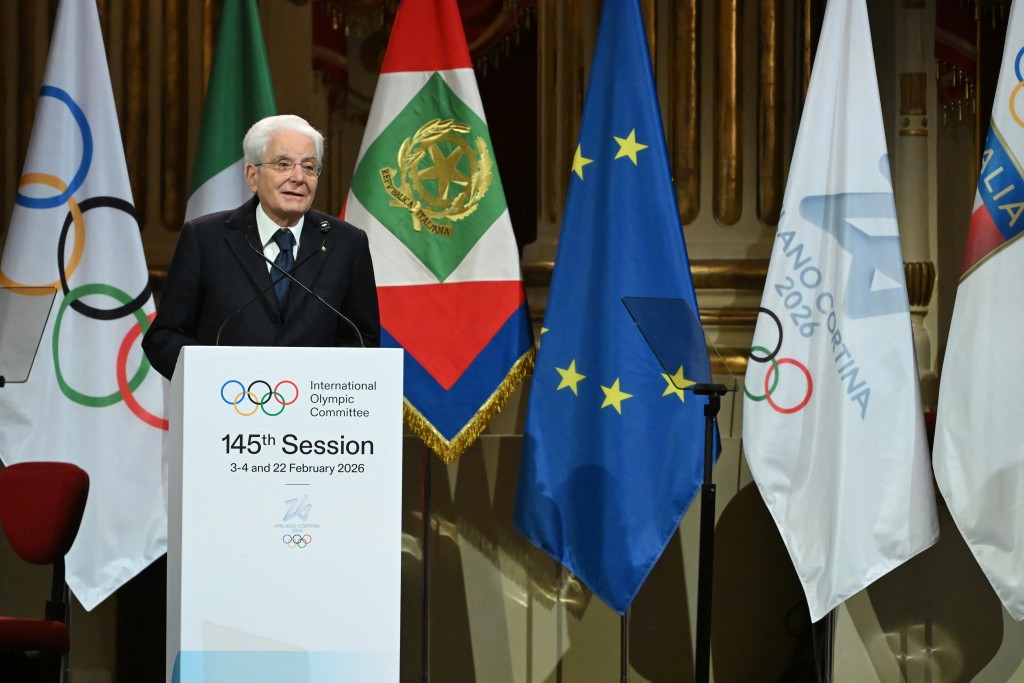 Italy's President Sergio Mattarella delivers a speech during the opening ceremony of the 145th IOC Session at La Scala Theatre in Milan on February 2, 2026. (Photo by PIERO CRUCIATTI / AFP)
