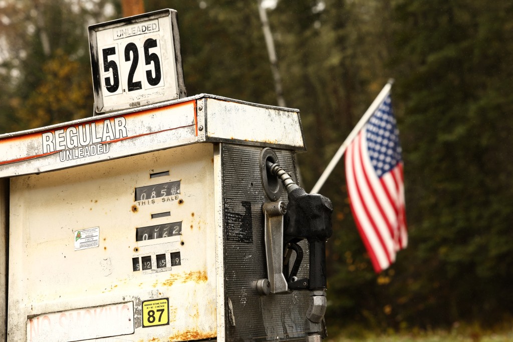 Photo by CHARLY TRIBALLEAU / AFP  A gas pump is pictured at a gas station in Allagash, Maine on October 14, 2026.