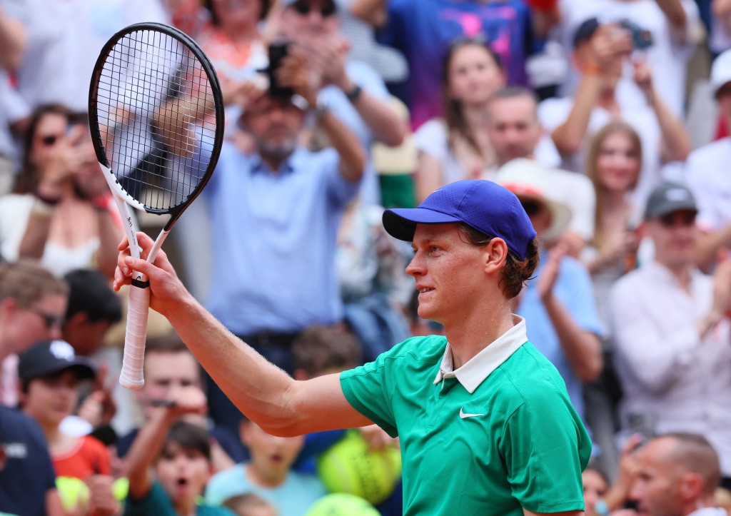 Italy's Jannik Sinner celebrates after winning his third round match against Czech Republic's Jiri Lehecka. (Reuters)