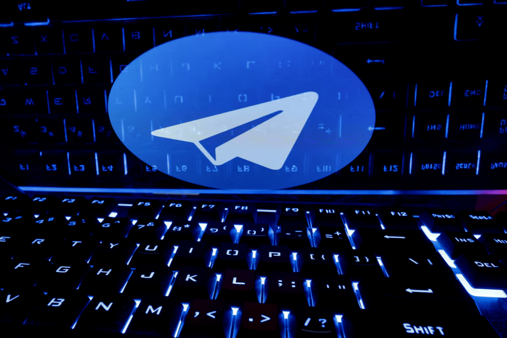 A keyboard is placed in front of a displayed Telegram logo in this illustration taken February 21, 2023. REUTERS/Dado Ruvic/Illustration/File Photo A keyboard is placed in front of a displayed Telegram logo in this illustration taken February 21, 2023. REUTERS/Dado Ruvic/Illustration/File Photo