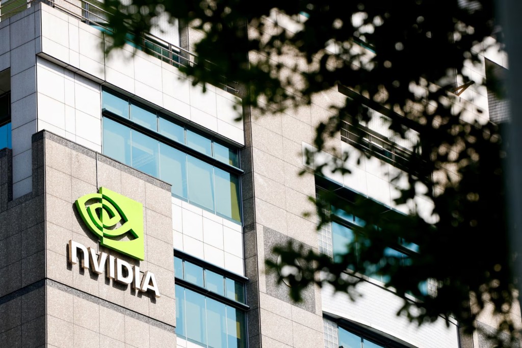 The NVIDIA logo is displayed on a building in Taipei, Taiwan April 16, 2025. REUTERS