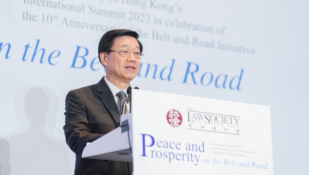 Mr John Lee, the Chief Executive, delivers a speech at the Opening Ceremony