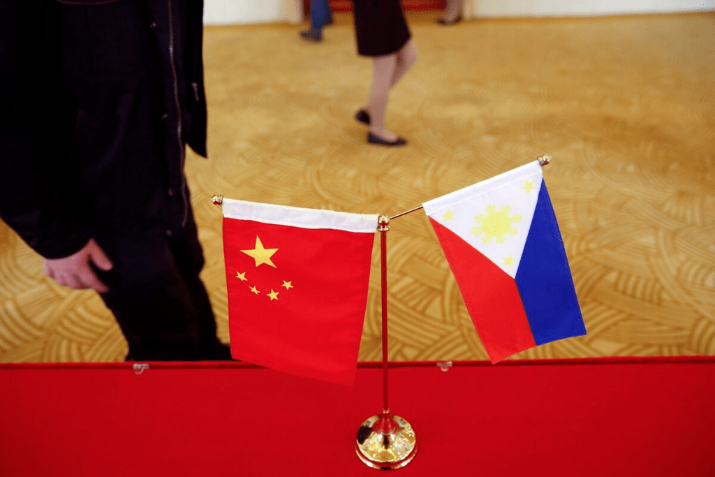 National flags are placed outside a room where Philippine Finance Secretary Carlos Dominguez and China's Commerce Minister Gao Hucheng address reporters after their meeting in Beijing, China, January 23, 2017. REUTERS/Damir Sagolj 