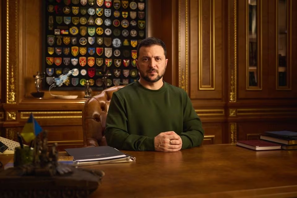 Ukraine's President Volodymyr Zelenskiy addresses Ukrainian people on the New Year's Eve, amid Russia's attack on Ukraine, in Kyiv, Ukraine, in this handout picture released on December 31, 2023. (Reuters) Ukraine's President Volodymyr Zelenskiy addresses Ukrainian people on the New Year's Eve, amid Russia's attack on Ukraine, in Kyiv, Ukraine, in this handout picture released on December 31, 2023. (Reuters)