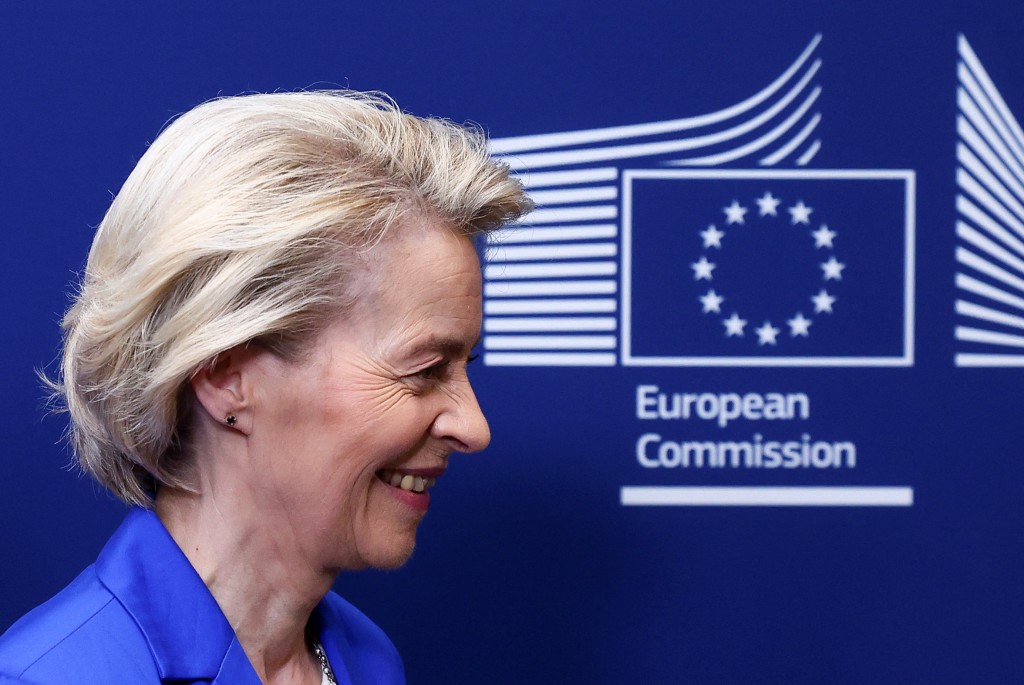European Commission President Ursula von der Leyen receives Ukrainian Prime Minister Denys Shmyhal (not pictured), in Brussels, Belgium April 10, 2025. REUTERS