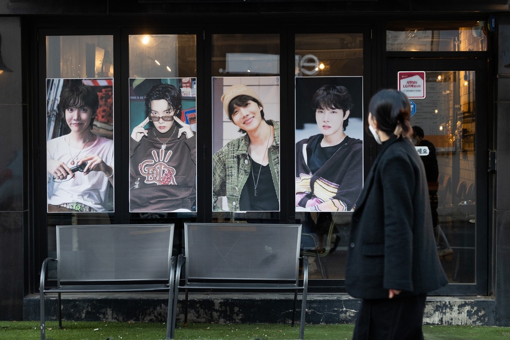 Photos of BTS member J-Hope at a cafe near Hybe’s headquarters in Seoul. (Bloomberg) Photos of BTS member J-Hope at a cafe near Hybe’s headquarters in Seoul. (Bloomberg)