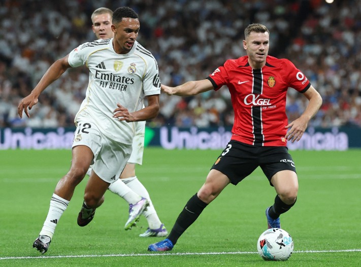 Trent Alexander-Arnold, left, in action for Real Madrid in La Liga before he got injured. AFP
