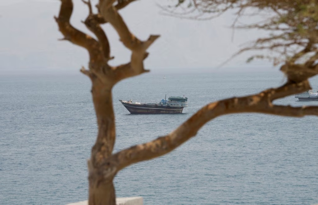 Vessels near the Strait of Hormuz, as seen from Musandam, Oman, August 10, 2026. REUTERS/Stringer