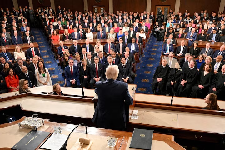 US President Donald Trump speaks during an address to a joint session of Congress at the US Capitol in Washington, DC, on March 4, 2025. MANDEL NGAN/Pool via REUTERS/File Photo
