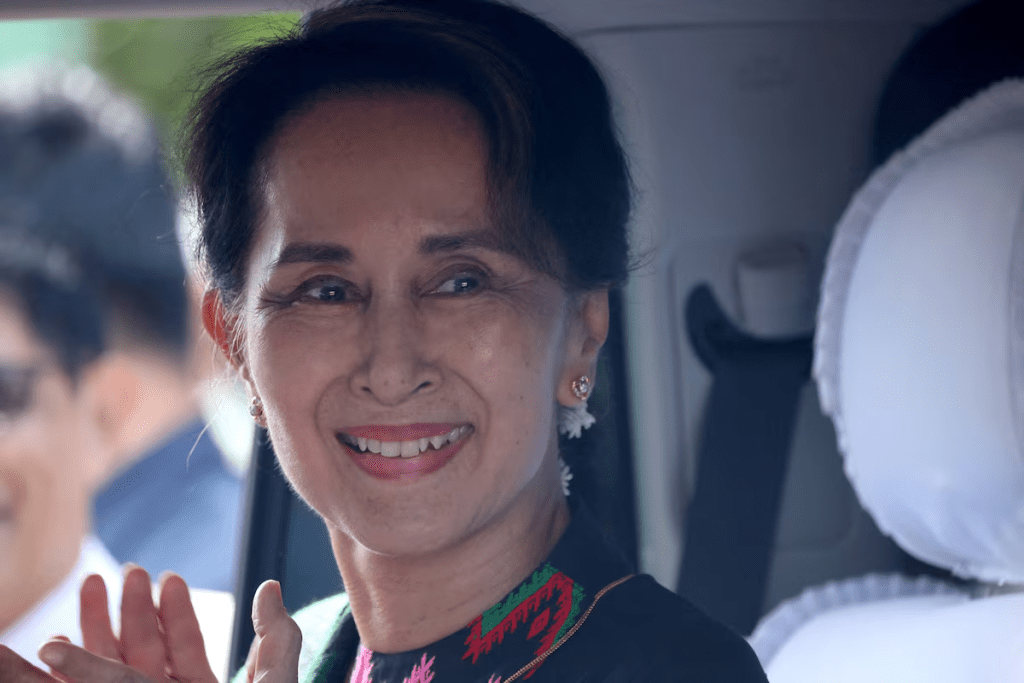 Myanmar's State Counsellor Aung San Suu Kyi arrives at a school in Kawhmu, Yangon, Myanmar, July 18, 2019. REUTERS/Ann Wang/File Photo
