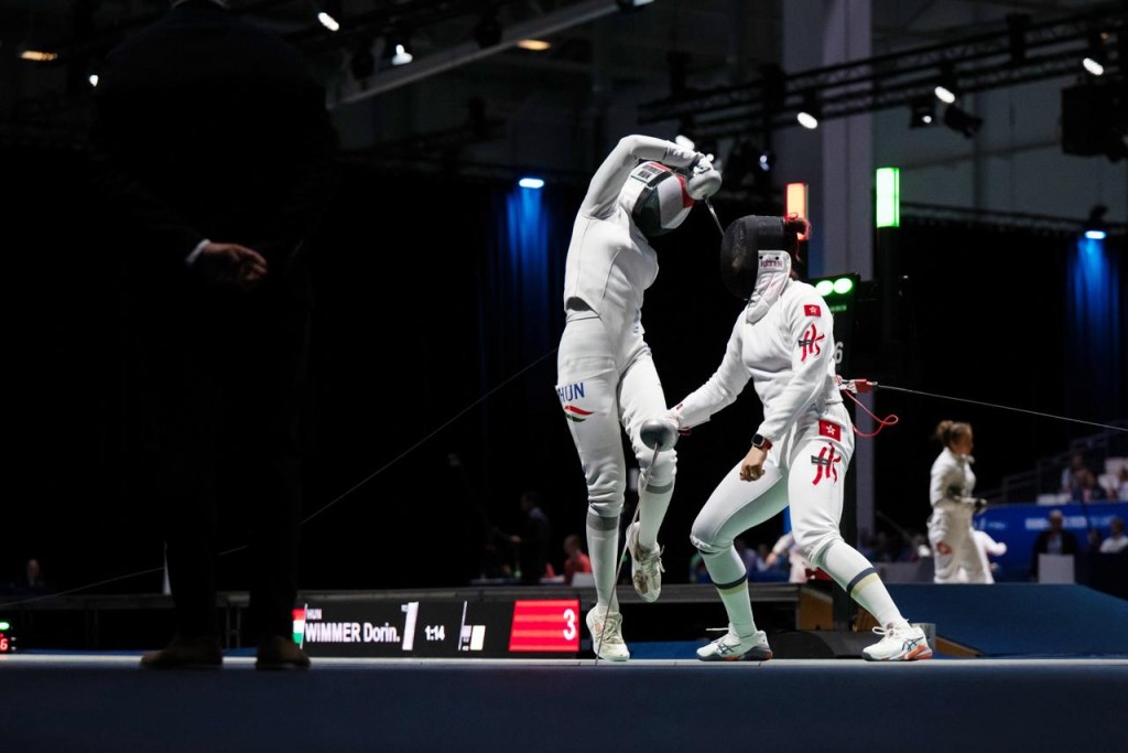 Hong Kong fencer Kaylin Hsieh Sin-yan (right).