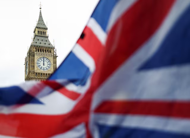 The Union Jack flag is flown outside the Houses of Parliament, in London, Britain February 9, 2022. REUTERS/Tom Nicholson 