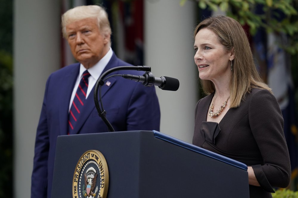 Judge Amy Coney Barrett speaks after President Donald Trump announced Barrett as his nominee to the Supreme Court, in the Rose Garden at the White House, Saturday, in Washington. Judge Amy Coney Barrett speaks after President Donald Trump announced Barrett as his nominee to the Supreme Court, in the Rose Garden at the White House, Saturday, in Washington.