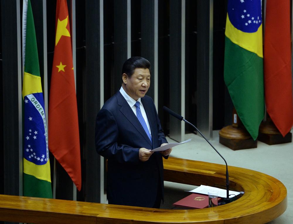 Chinese President Xi Jinping delivers a speech at the Brazilian National Congress in Brasilia, Brazil, July 16, 2014.   (Xinhua/Liu Jiansheng)