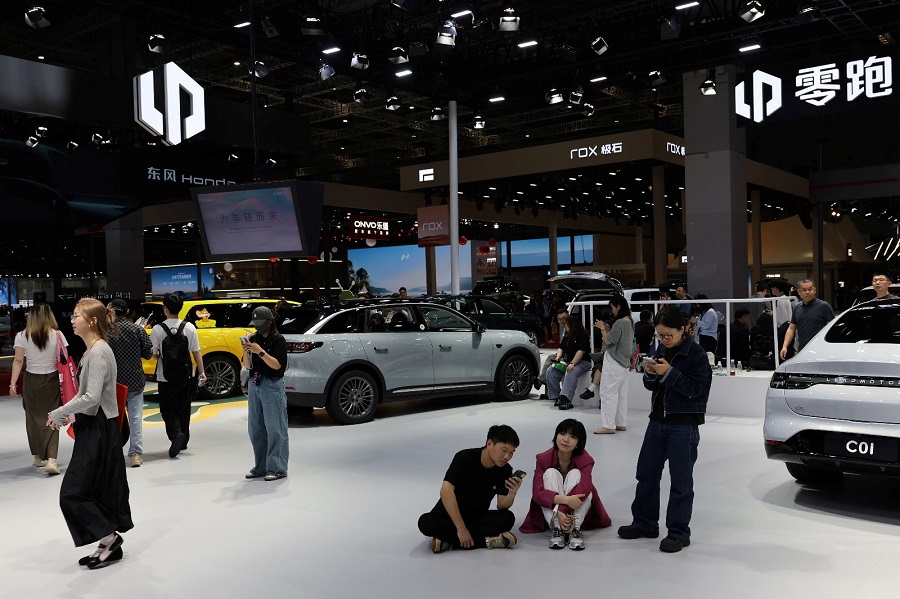 People visit the Leapmotor booth during a media day for the Auto Shanghai show on April 23. Photo by REUTERS