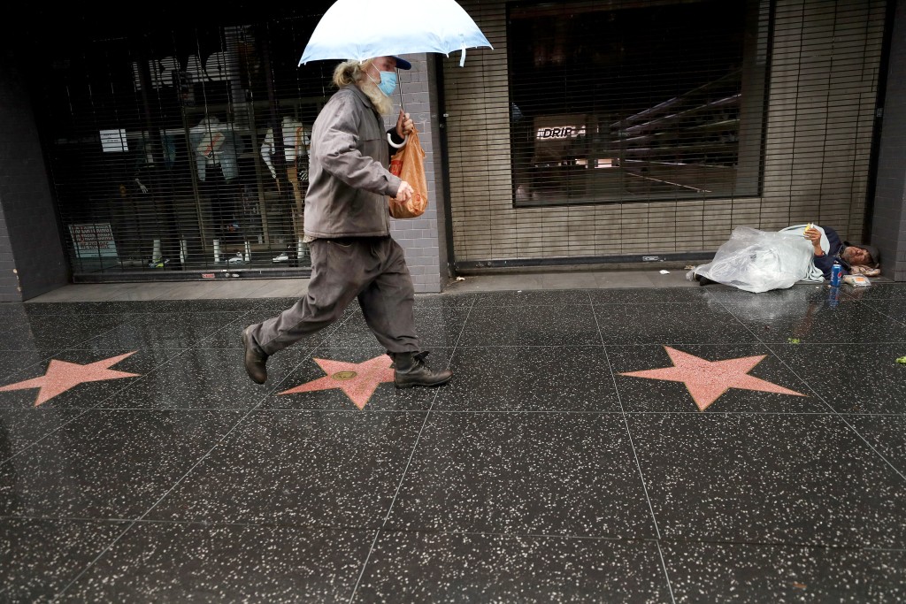 Homeless people on the Walk of Fame. AFP