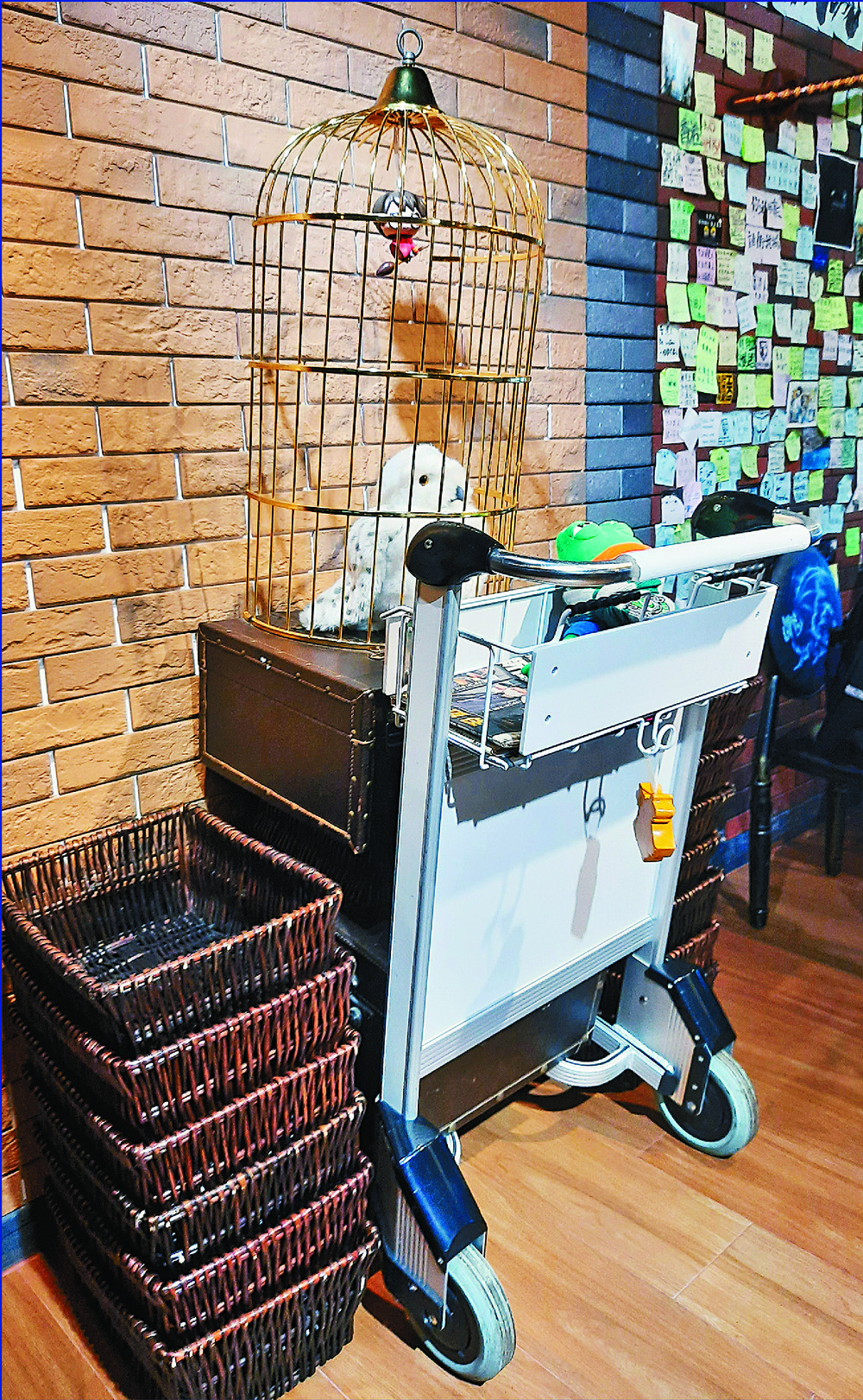 The half-submerged trolley and other decorations at the cafe. The half-submerged trolley and other decorations at the cafe.