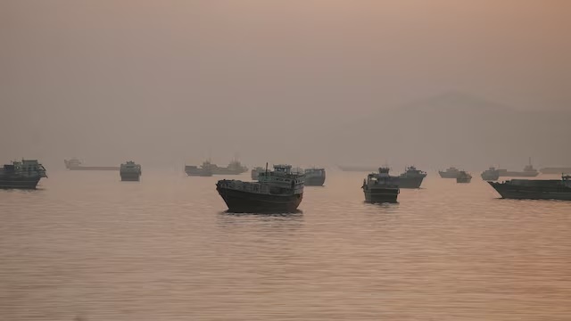 Vessels are anchored in the Strait of Hormuz as seen from Musandam, Oman, June 3, 2026. REUTERS/Stringer/File Photo//File Photo