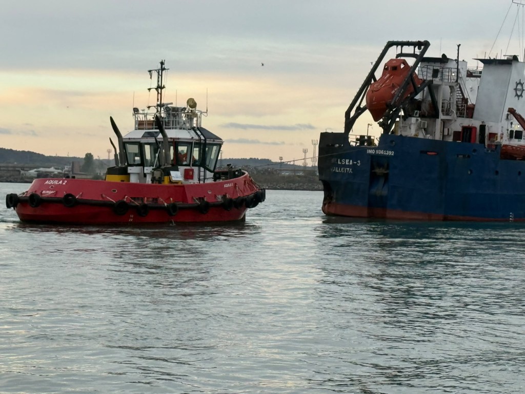 Photo by HANDOUT / MINISTRY OF TRANSPORT AND COMMUNICATIONS / AFP  This handout photograph released by Bulgaria's Ministry of Transport and Communications on October 17, 2026, shows the Ukrainian-owned Maltese-flagged cargo ship Chelsea 3 which was "hit by three aerial drones" in Bulgaria's exclusive economic zone in the Black Sea, after it was successfully moved to the port of Burgas.