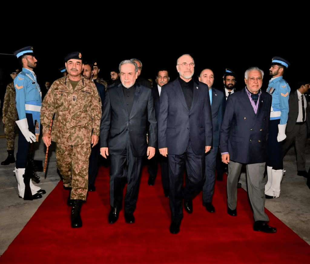The Iranian delegation led by parliament speaker Mohammad Baqer Qalibaf and Foreign Minister Abbas Araqchi is welcomed by Pakistan's Chief of Army Staff (COAS) Asim Munir and Minister for Foreign Affairs Mohammad Ishaq Dar, as Pakistan prepares to host the U.S. and Iran for peace talks, in Islamabad, Pakistan April 10, 2026. Pakistan's Ministry of Foreign Affairs/Handout via REUTERS