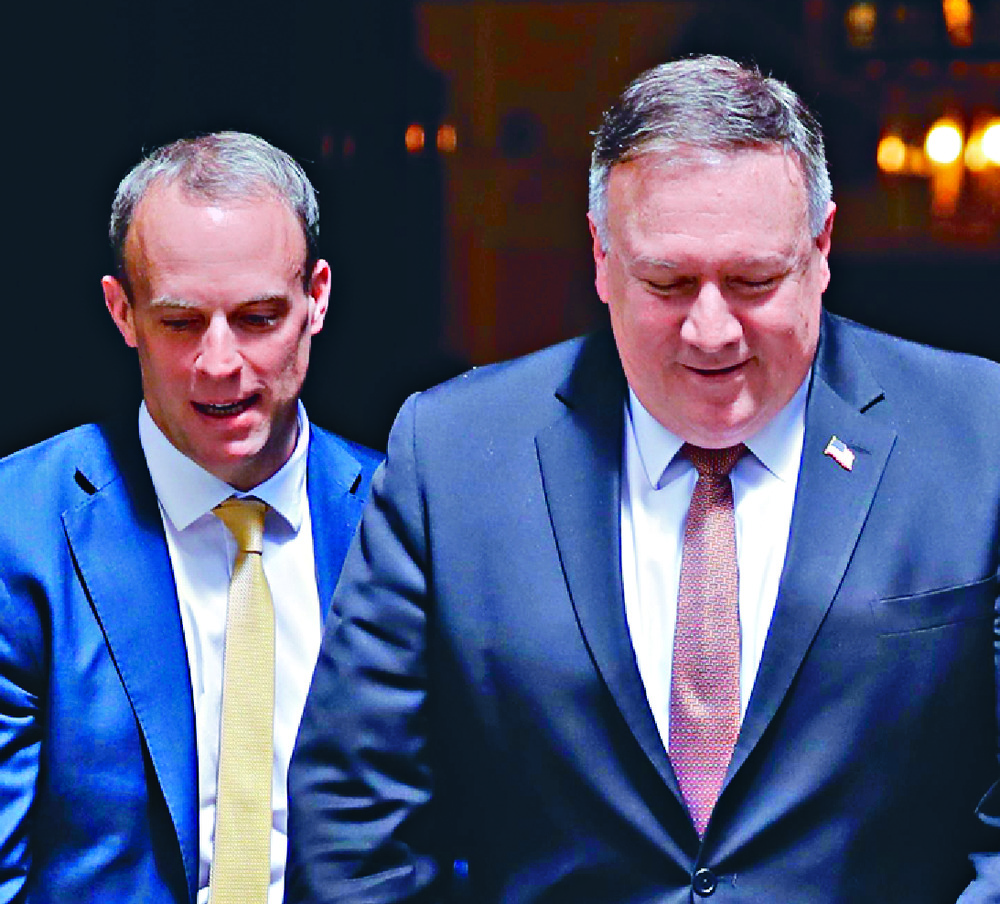 Dominic Raab and Mike Pompeo leave 10 Downing Street after their meeting. Dominic Raab and Mike Pompeo leave 10 Downing Street after their meeting.