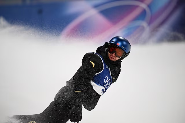 Milano Cortina 2026 Olympics - Snowboard - Men's Snowboard Big Air Qualification - Livigno Snow Park, Livigno, Italy - February 05, 2026. Yiming Su of China reacts during his second run REUTERS/Dylan Martinez