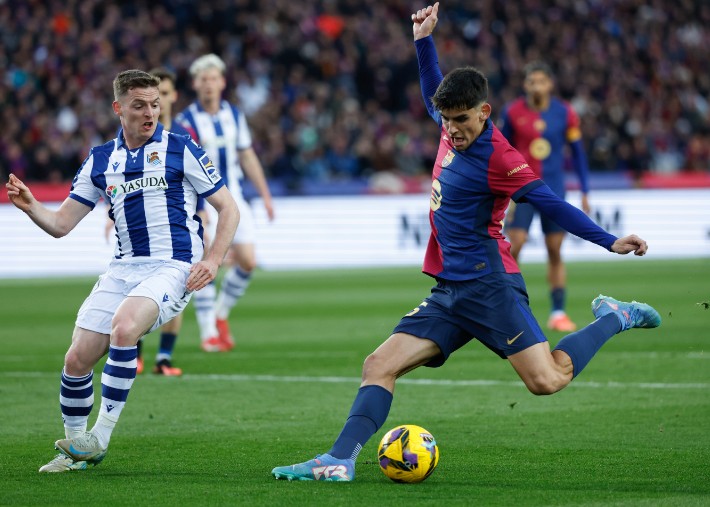 Barcelona''s Gerard Martin attempts a shot on goal. AP Barcelona''s Gerard Martin attempts a shot on goal. AP